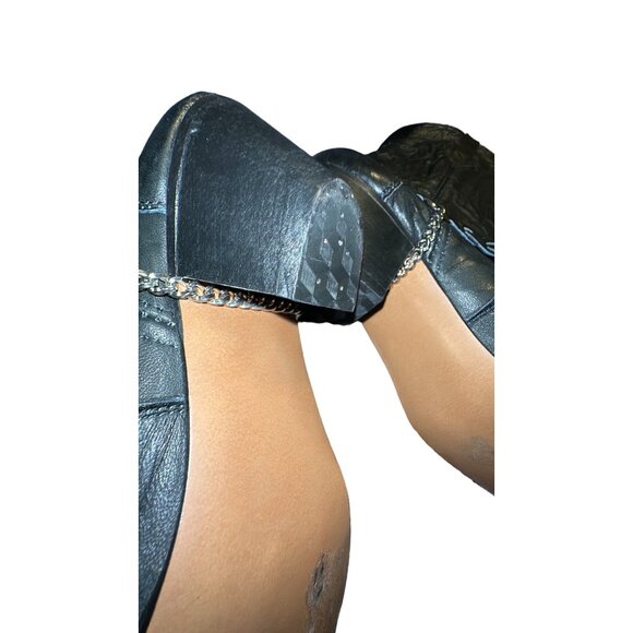 Vintage 80’s Women's Black Leather Western Cowboy Boots With Chain/harness Detai - Picture 4 of 5